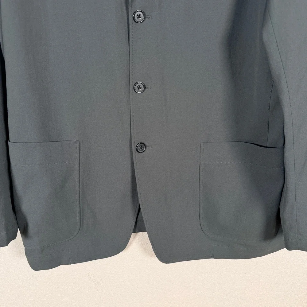 Uniqlo U Blazer Mens L Dark Gray Polyester Linen Blend 3 Button Unstructured